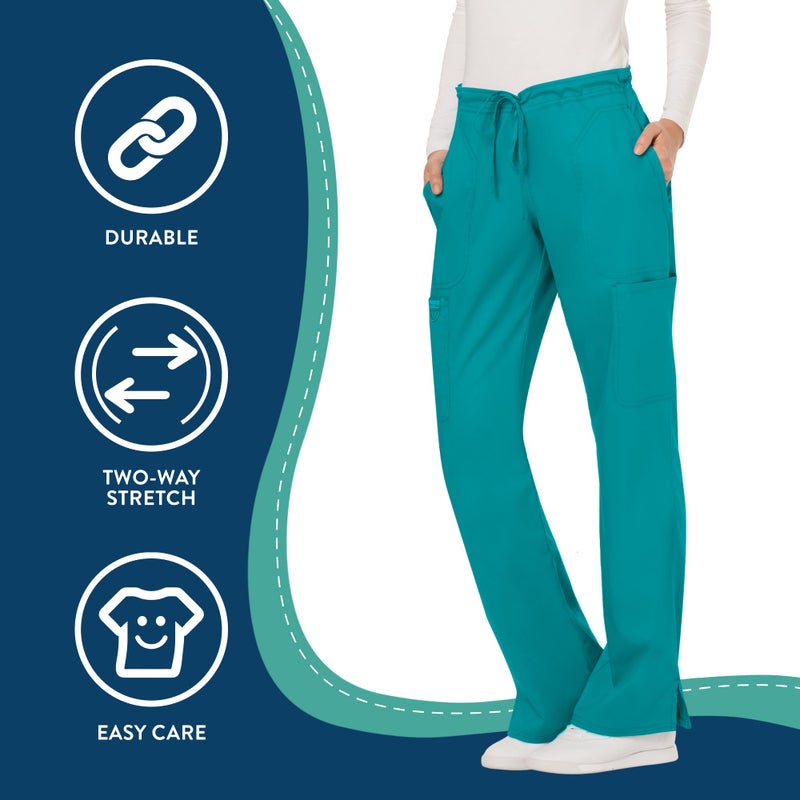 Cherokee Scrubs for Women Mid Rise Moderate Flare Drawstring Pant with 5 Pockets, Ultra Soft & Breathable Fabric - WW120 - WW120, M, Teal Blue - Image 4